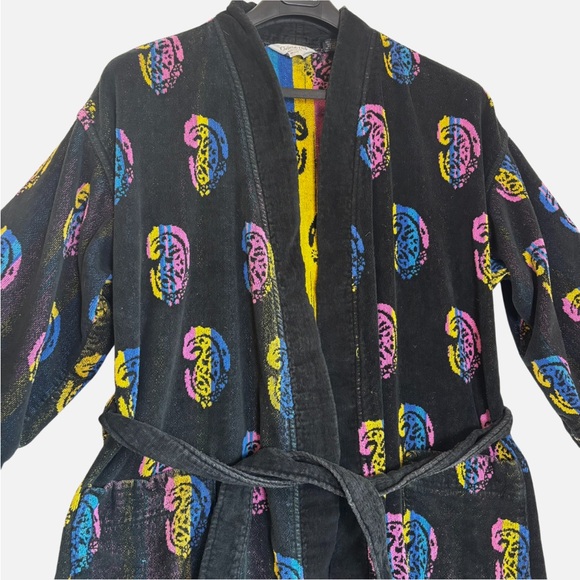 VTG Christian Dior Monsieur Robe – 80s Abstract Paisley Terry Cloth Bathrobe O/S - Picture 3 of 11